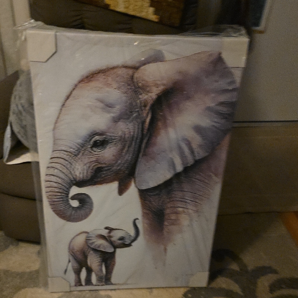 Elephant Canvas Wall Art - Gray and White